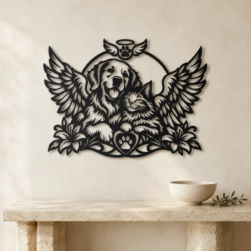 Pet Memorial Wings Metal Wall Art | Pet Lover Silhouette Decor - lifestyle view 3