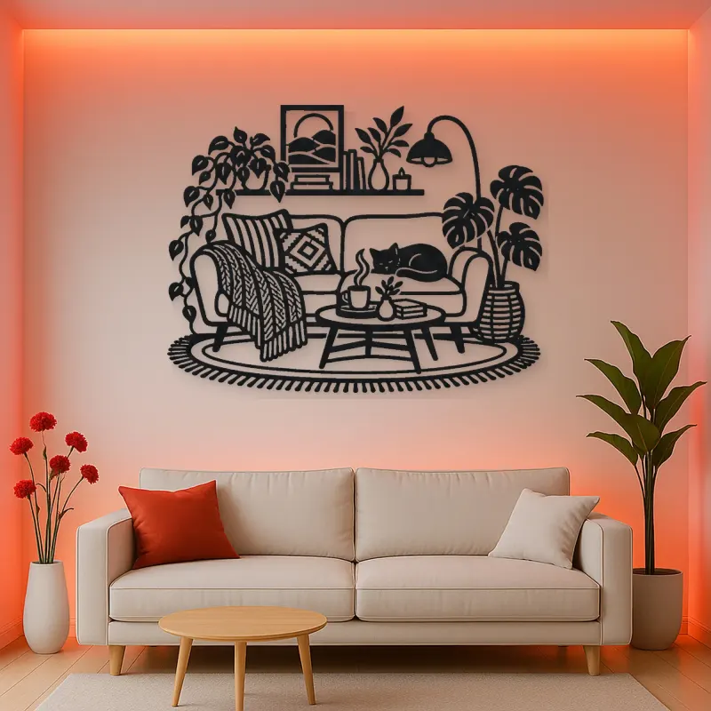 Cozy Sofa Line Metal Wall Art | Cozy Home Metal Decor