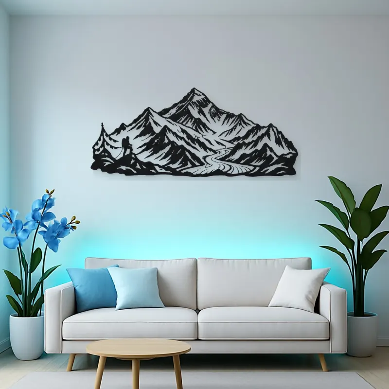 Minimal Everest Tribute Metal Wall Art | Nature Silhouette Decor
