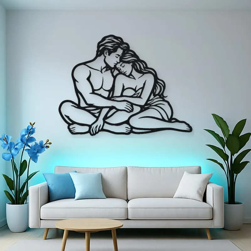 Quiet Night Cuddle Metal Wall Art | Romantic Couple Decor