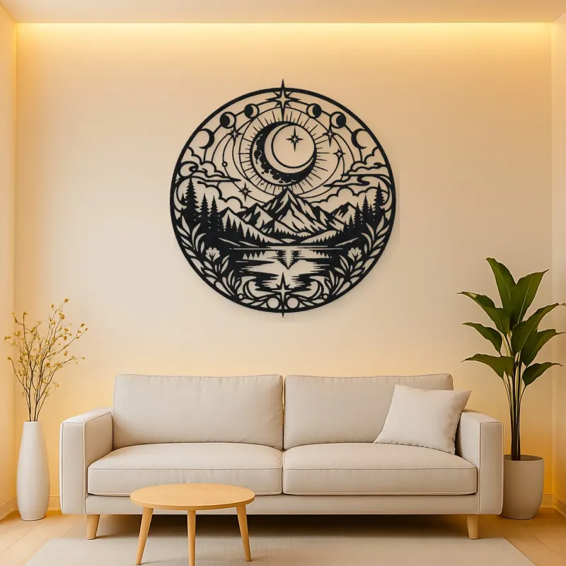 Moon over Mountains Metal Wall Art | Celestial Boho Wall Decor