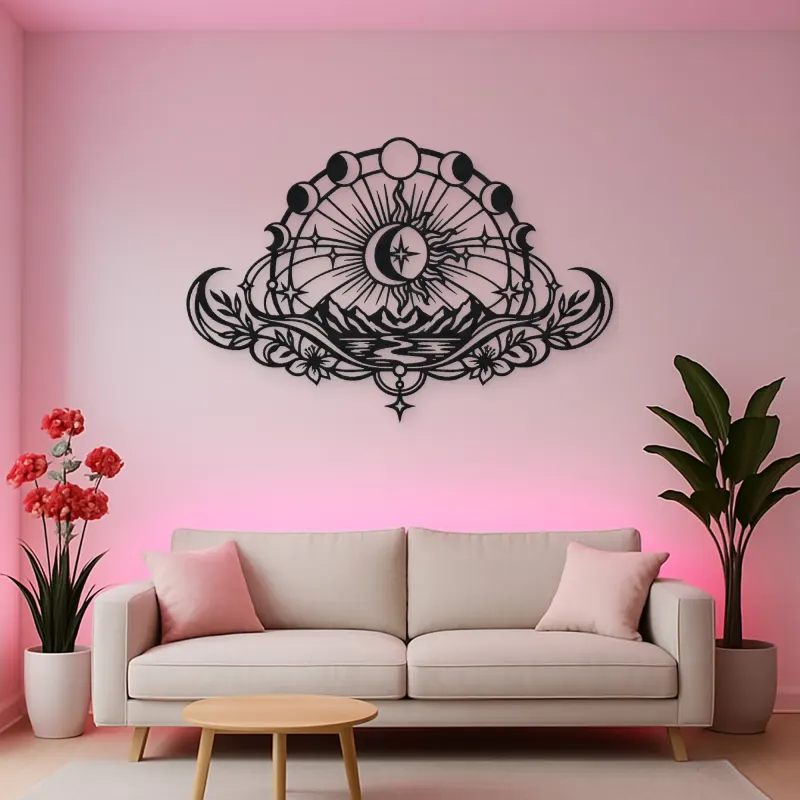 Lunar Phases Arc Metal Wall Art | Celestial Boho Wall Decor