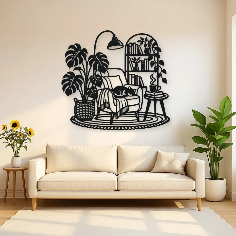 Books and Plant Metal Wall Art | Cozy Home Metal Decor