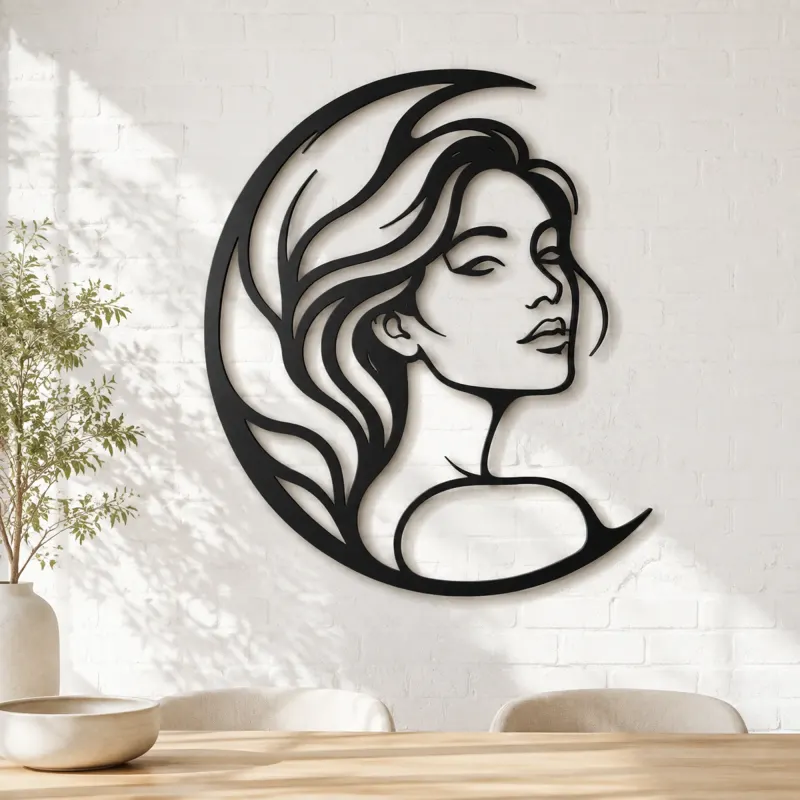 Moon Curve Face Metal Wall Art | Minimalist Woman Line Art - lifestyle view 4