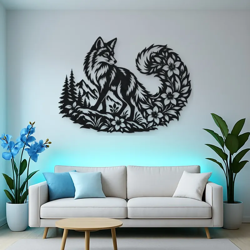 Fox Floral Tail Metal Wall Art | Wildlife Silhouette Decor
