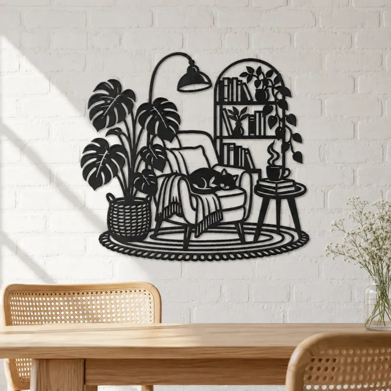 Books and Plant Metal Wall Art | Cozy Home Metal Decor - lifestyle view 4