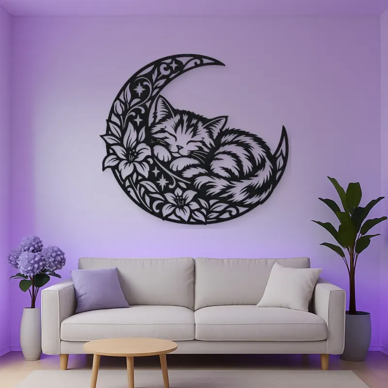 Sleeping Cat Crescent Metal Wall Art | Pet Lover Silhouette Decor