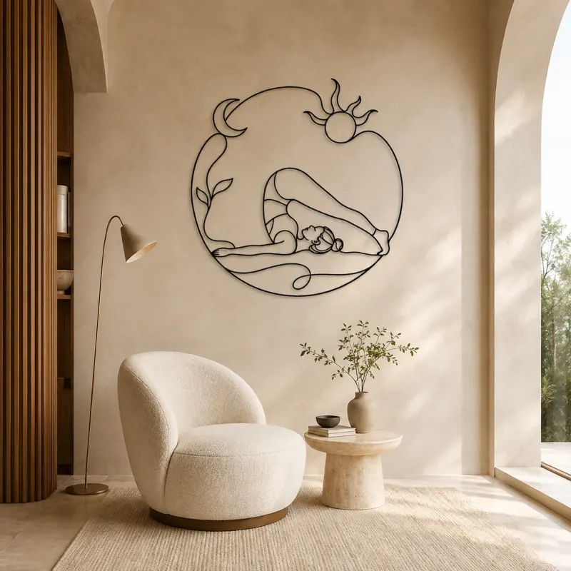 Plow Pose Curve Metal Wall Art | Yoga and Meditation Wall Decor - lifestyle view 5