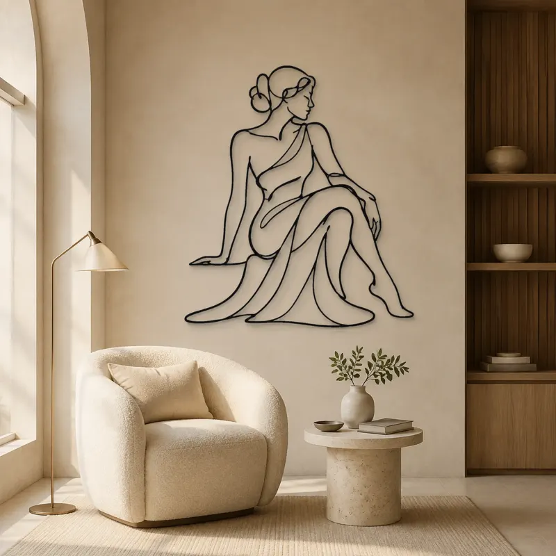 Seated Side Glance Metal Wall Art | Feminine Figure Wall Decor - lifestyle view 5