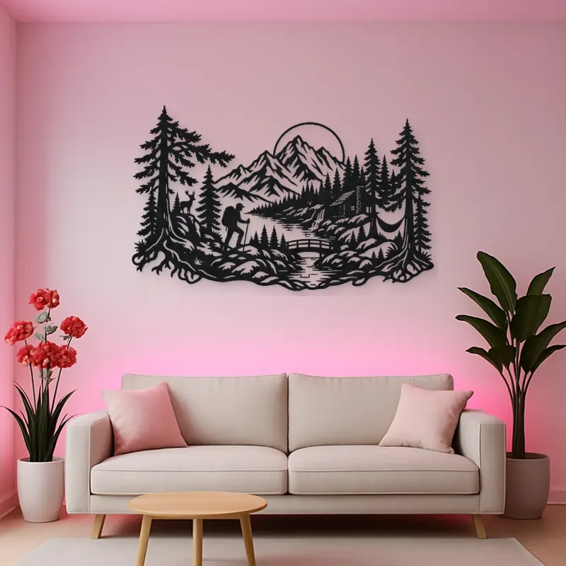 Hiker in the Woods Metal Wall Art | Nature Silhouette Decor