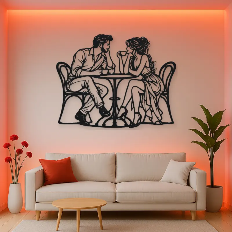 Coffee Date Couple Metal Wall Art | Romantic Couple Decor
