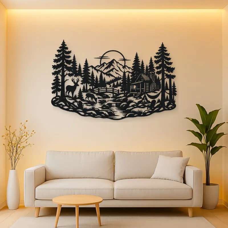 Deer in the Pines Metal Wall Art | Wildlife Silhouette Decor