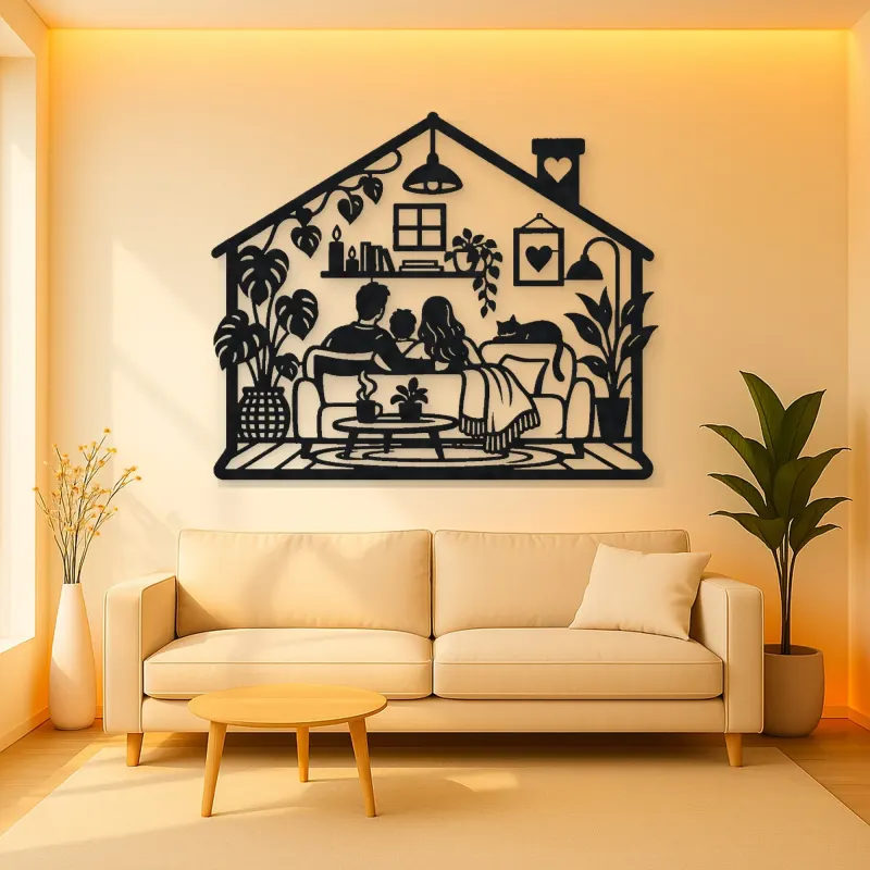 Minimal House Family Metal Wall Art | Family Silhouette Decor