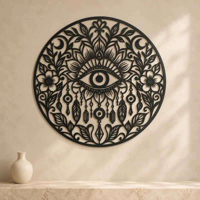 Evil Eye Floral Metal Wall Art | Spiritual Boho Metal Decor - lifestyle view 3