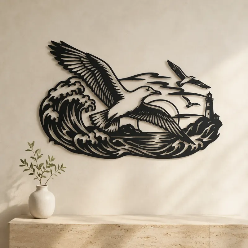 Seagull Wave Flight Metal Wall Art | Coastal and Nautical Wall Decor - lifestyle view 3