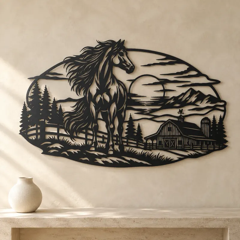 Horse Barn Horizon Metal Wall Art | Equestrian Wall Decor - lifestyle view 3