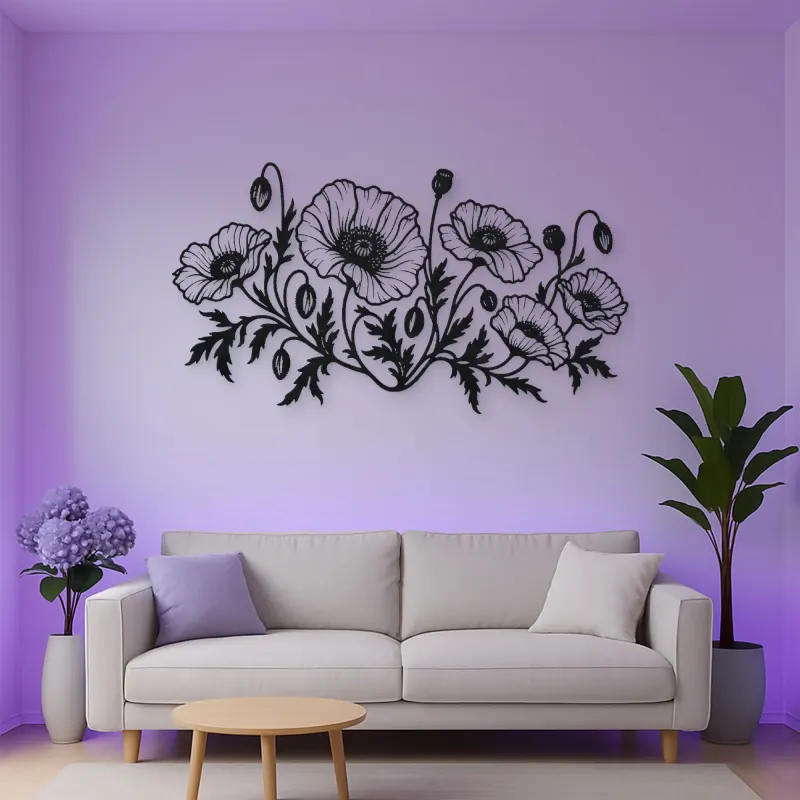 Poppy Field Line Metal Wall Art | Botanical Metal Wall Decor