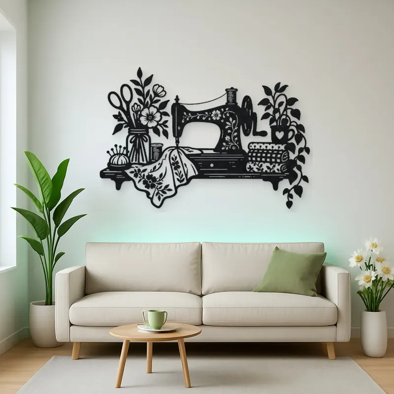 Sewing Machine Floral Metal Wall Art | Botanical Metal Wall Decor