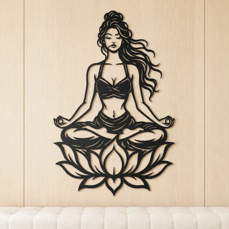 Meditation with Lotus Metal Wall Art | Movement Silhouette Decor - lifestyle view 5