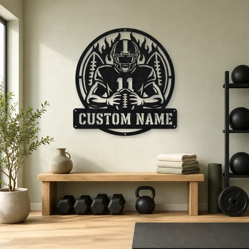 Personalized Number 11 Football Player Double Ball Metal Wall Art - lifestyle view 4