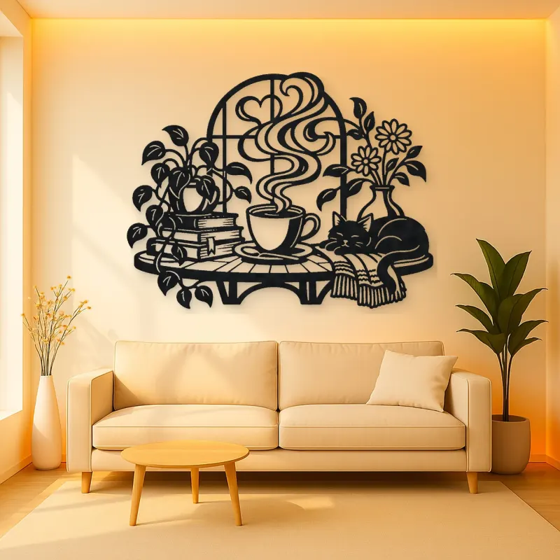 Coffee Cup Steam Flow Metal Wall Art | Cozy Home Metal Decor