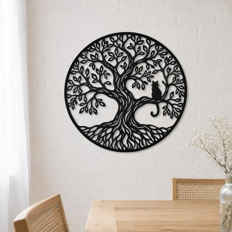 Tree with Cat Metal Wall Art | Pet Lover Silhouette Decor - lifestyle view 4