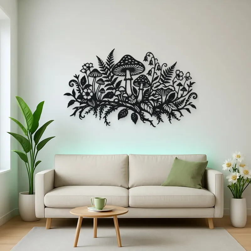 Mushroom Woodland Garden Metal Wall Art | Botanical Metal Wall Decor
