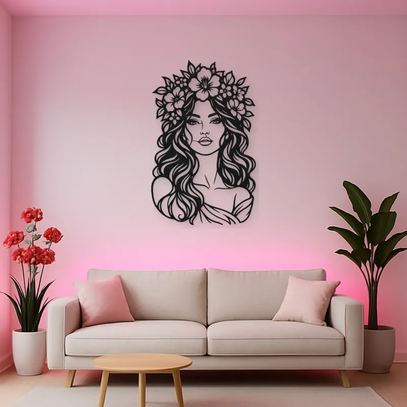 Floral Crown Muse Metal Wall Art | Minimalist Woman Line Art