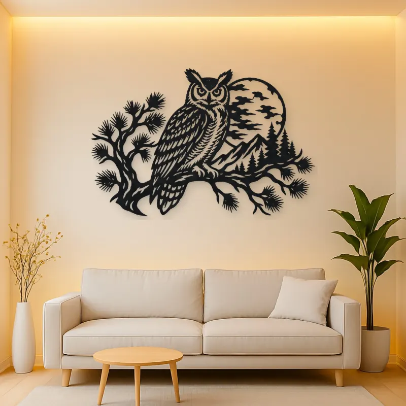 Owl Moon Branch Metal Wall Art | Wildlife Silhouette Decor