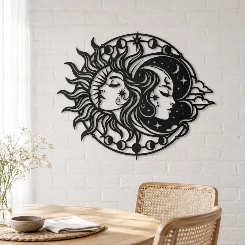 Day and Night Faces Metal Wall Art | Celestial Boho Wall Decor - lifestyle view 4