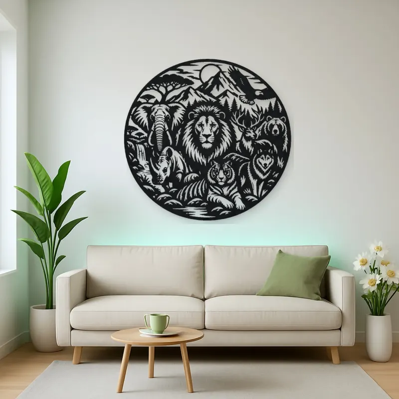 Wildlife World Circle Metal Wall Art | Wildlife Silhouette Decor