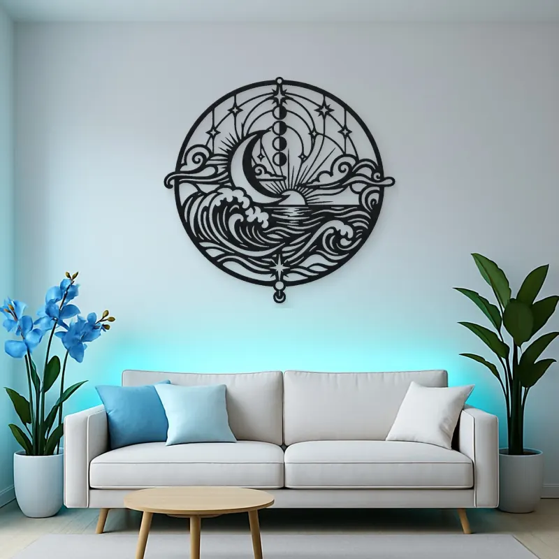 Moon and Ocean Metal Wall Art | Coastal and Nautical Wall Decor