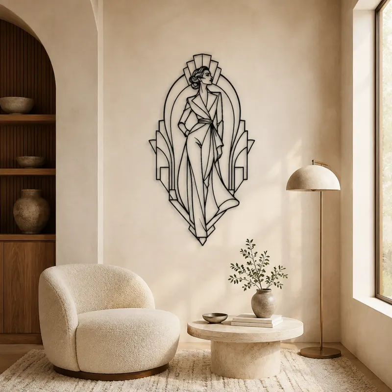 Art Deco Runway Muse Metal Wall Art | Fashion Figure Wall Decor - lifestyle view 5