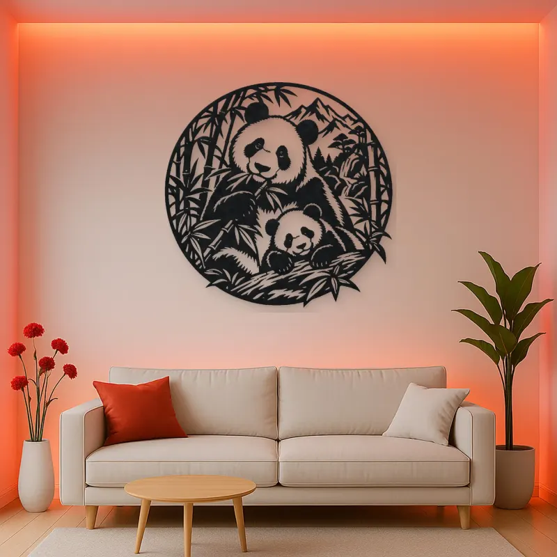 Panda Bamboo Metal Wall Art | Wildlife Silhouette Decor
