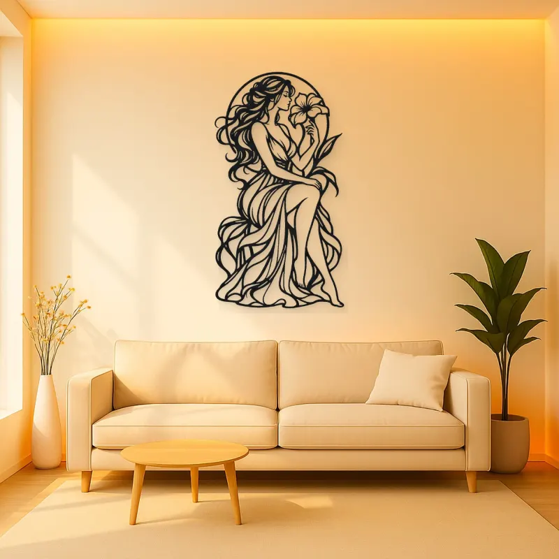 Muse with Flower Metal Wall Art | Minimalist Woman Line Art
