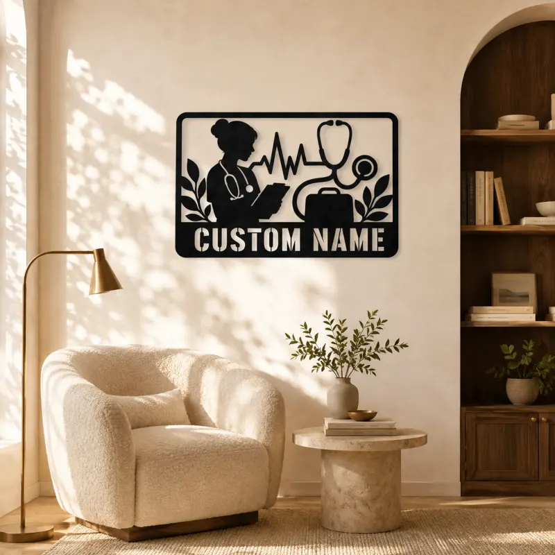 Personalized Doctor Nurse Metal Wall Art with Stethoscope - lifestyle view 5