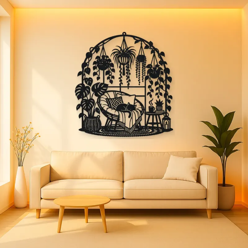 Hanging Plant Garden Metal Wall Art | Botanical Metal Wall Decor