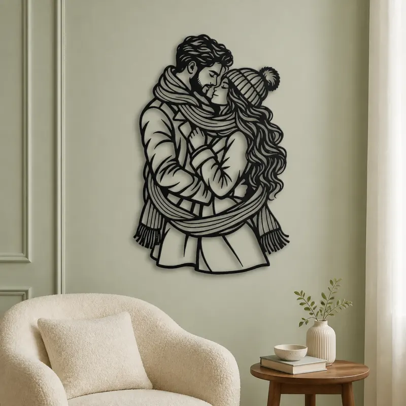 Winter Scarf Couple Metal Wall Art | Romantic Couple Decor - lifestyle view 2