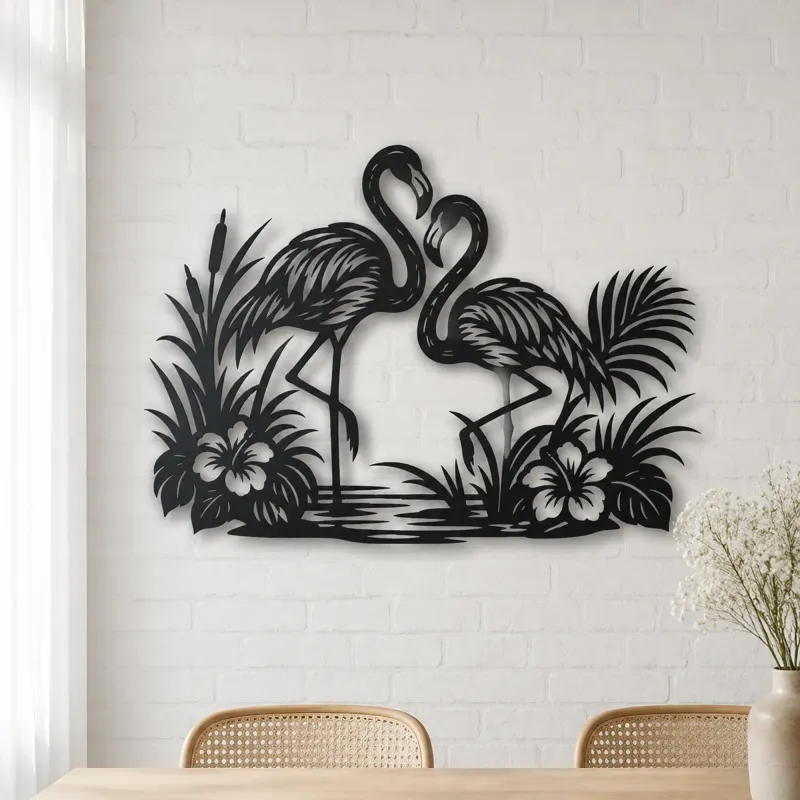 Flamingo Pair Metal Wall Art | Wildlife Silhouette Decor - lifestyle view 4