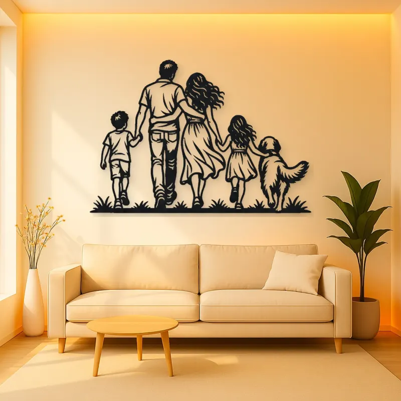 Family with Dog Metal Wall Art | Pet Lover Silhouette Decor