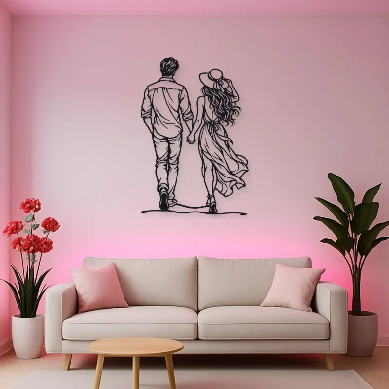 Hand in Hand Stroll Metal Wall Art | Romantic Couple Decor