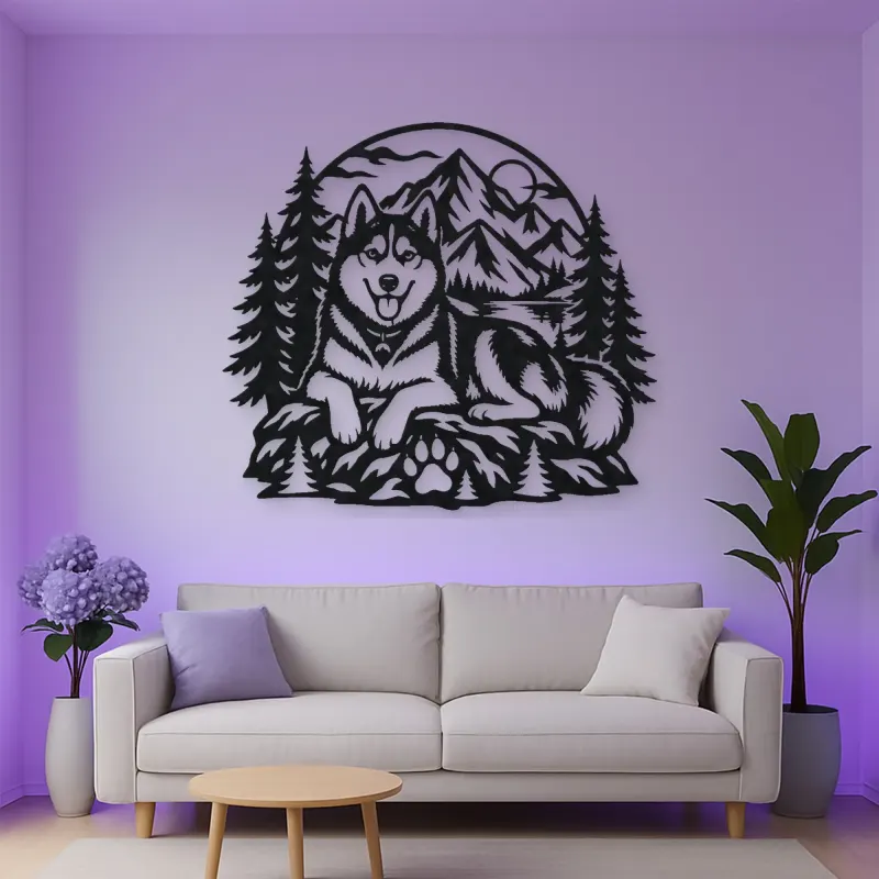 Husky Mountain Metal Wall Art | Pet Lover Silhouette Decor