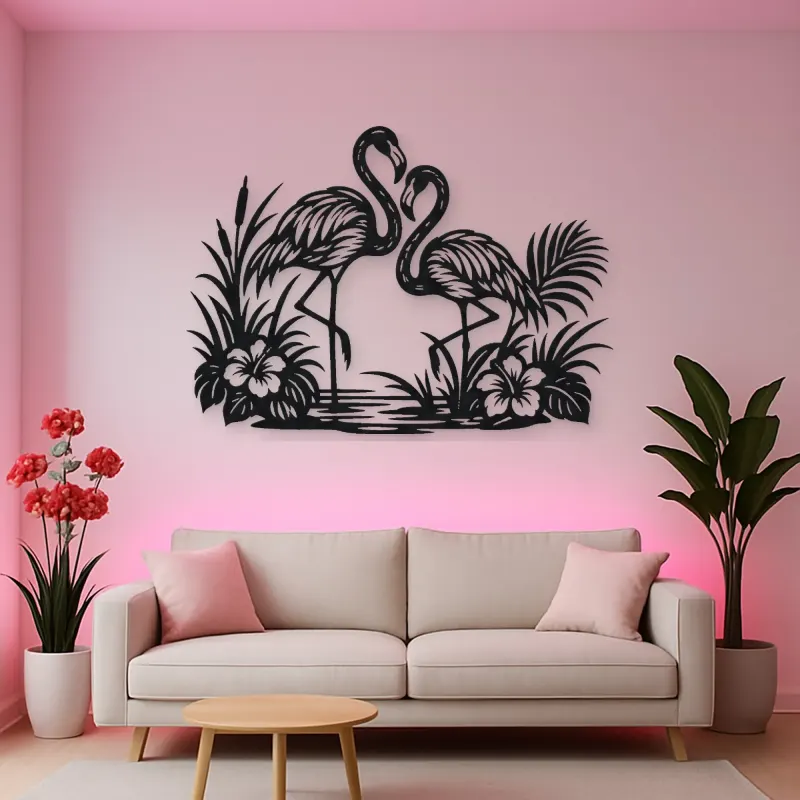 Flamingo Pair Metal Wall Art | Wildlife Silhouette Decor
