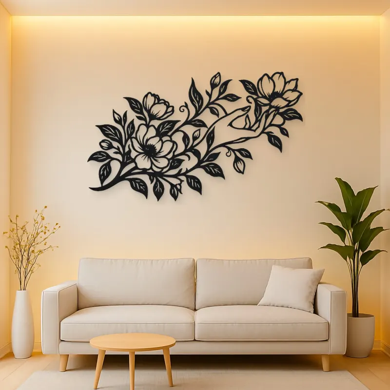 Botanical Woman Hand Metal Wall Art | Minimalist Woman Line Art