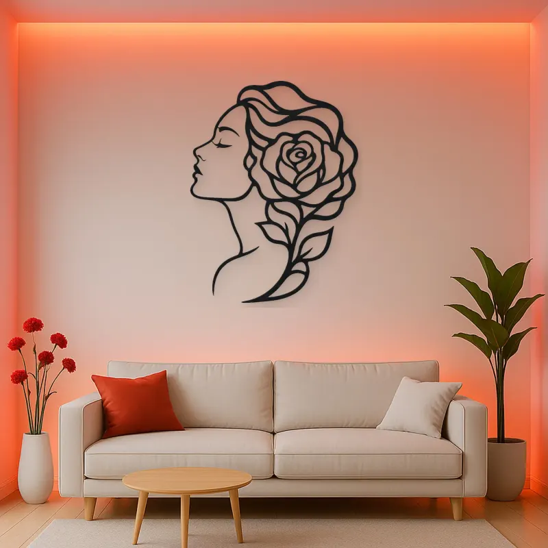 Rose Profile Muse Metal Wall Art | Minimalist Woman Line Art