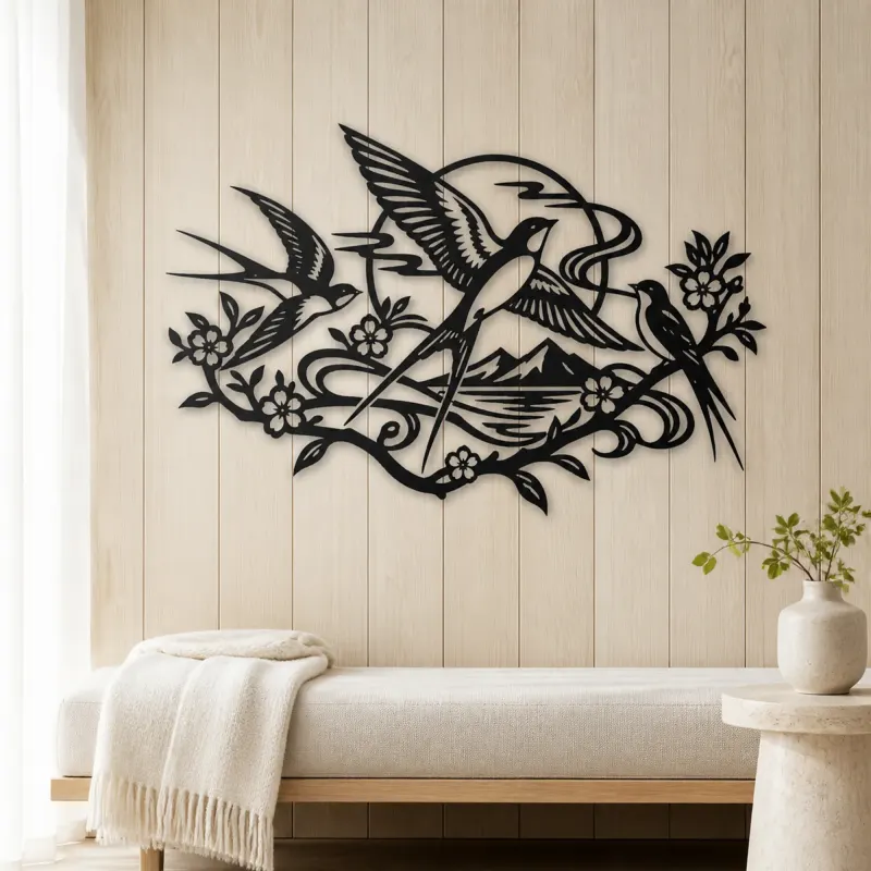 Swallow Flight Flow Metal Wall Art | Wildlife Silhouette Decor - lifestyle view 5