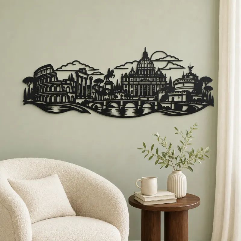 Rome Skyline Flow Metal Wall Art | Travel and City Wall Decor - lifestyle view 2