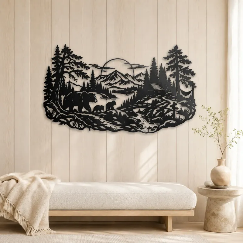 Bear Forest Trail Metal Wall Art | Wildlife Silhouette Decor - lifestyle view 5