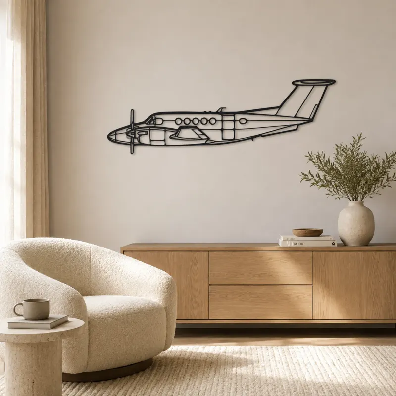 King Air B200 Airplane Silhouette Metal Wall Art, Metal Aircraft Silhouette, Aviation Wall Decor, Aviator Decor - lifestyle view 5