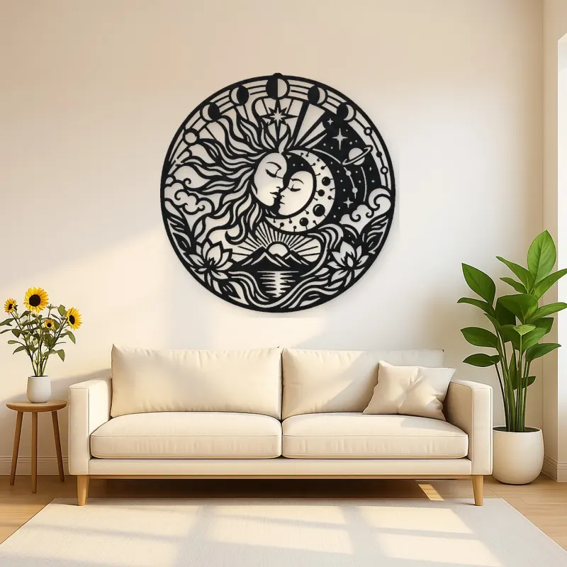 Sun and Moon Embrace Metal Wall Art | Celestial Boho Wall Decor